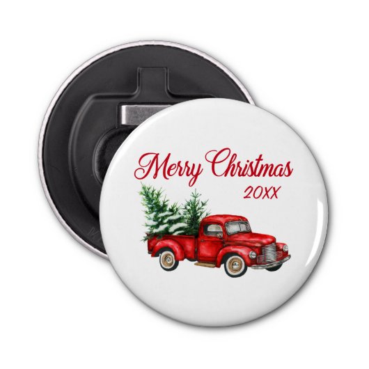 Décapsuleur Joyeux Noël Arbre Année Vintage Camion Rouge (Devant)