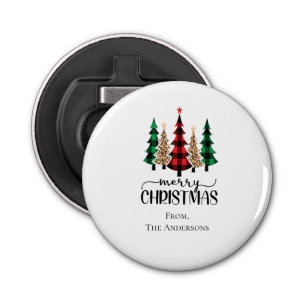 Décapsuleur Joyeux Noël Rouge Vert et Noir Plaid Arbres