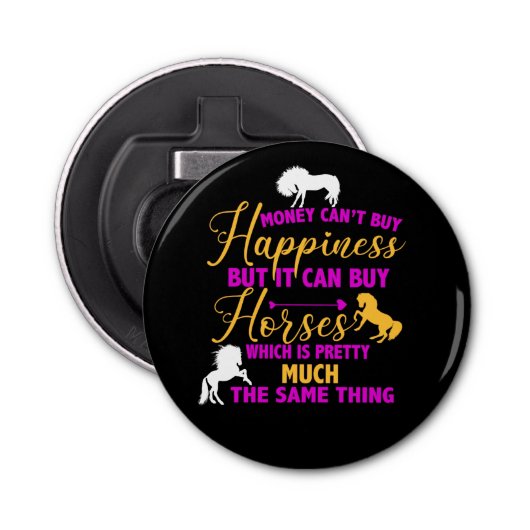 Décapsuleur L'argent peut acheter des chevaux violet jaune (Devant)