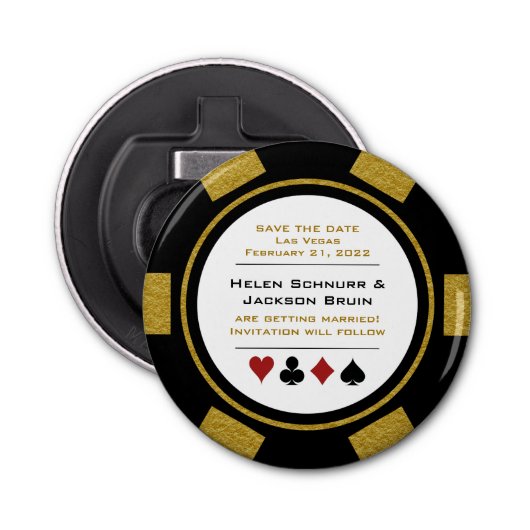 Décapsuleur Las Vegas Black Gold Poker Chip Enregistrer La Dat (Devant)