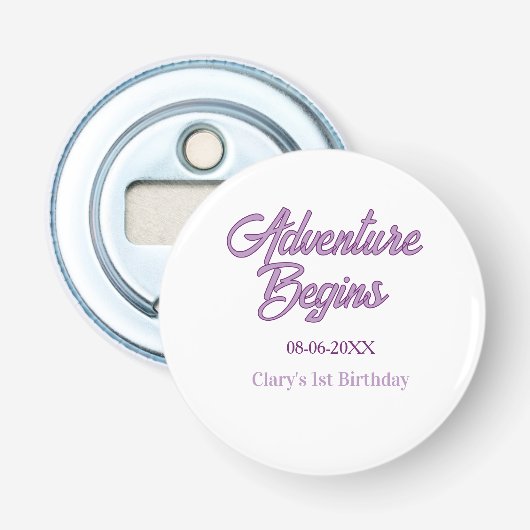 Décapsuleur L'aventure commence 1er anniversaire nom date simp (Devant)