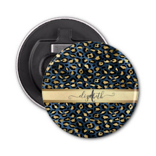 Décapsuleur Léopard Motif bleu or Monogramme