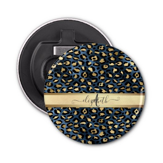 Décapsuleur Léopard Motif bleu or Monogramme (Devant)