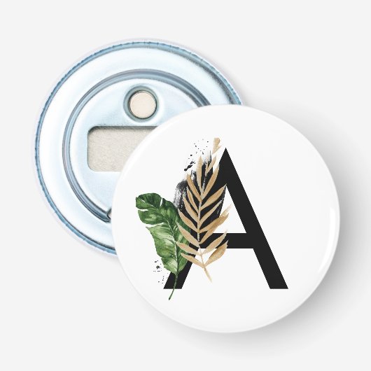 Décapsuleur LETTRE Feuille Tropicale Faux Gold Foil A Monogram (Devant)