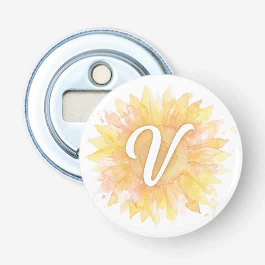 Décapsuleur Lettre V Tournesol Monogramme Initial Nom  (Devant)