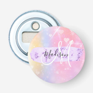Décapsuleur Licorne Arc-en-Ciel Cœurs Monogramme Coloré Fémini