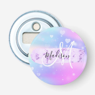 Décapsuleur Licorne Arc-en-Ciel Cœurs Monogramme Coloré Fémini