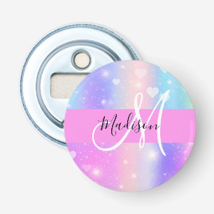 Décapsuleur Licorne Arc-en-Ciel Cœurs Monogramme Coloré Fémini