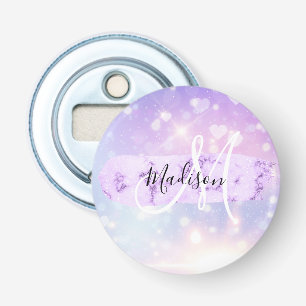 Décapsuleur Licorne Arc-en-ciel Cœurs Monogramme Pailleté Fémi