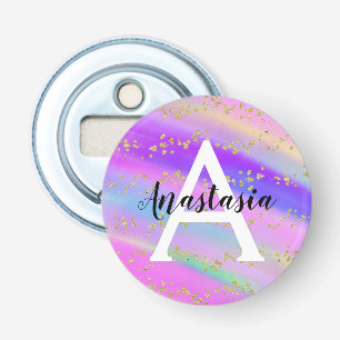 Décapsuleur Licorne Arc-en-ciel Doré Paillettes Monogramme Col