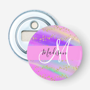 Décapsuleur Licorne Arc-en-ciel Doré Paillettes Monogramme Col