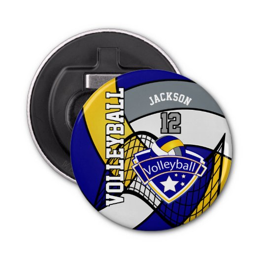 Décapsuleur Logo de volley-ball bleu, jaune et gris (Devant)