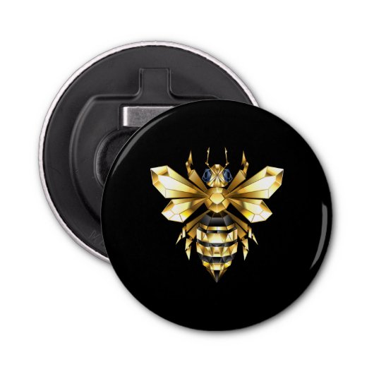 Décapsuleur Logo Faux Gold Foil Bee Polygonal sur Noir (Devant)