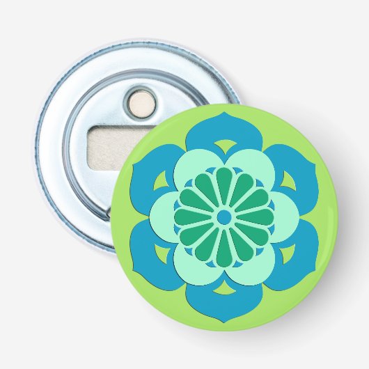 Décapsuleur Lotus Flower Mandala, Lime Green et Bleu clair (Devant)