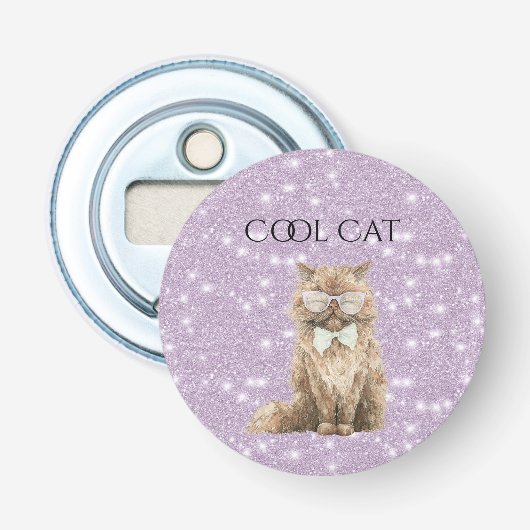 Décapsuleur Lunettes de chat cool marron pailletées violettes (Devant)