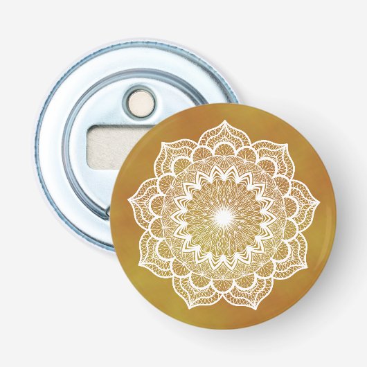 Décapsuleur Mandala blanc sur fond doré (Devant)