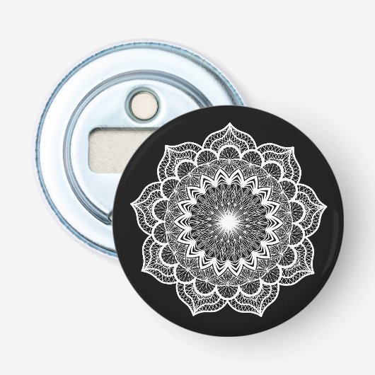 Décapsuleur Mandala blanc sur fond noir (Devant)