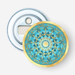 Décapsuleur Mandala bleu or sur fond or doux