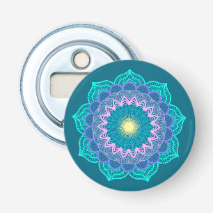 Décapsuleur Mandala Coloré sur Fond Bleu