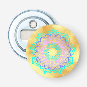 Décapsuleur Mandala Coloré sur Fond Doré Doux