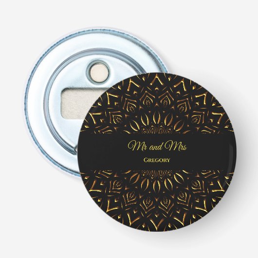 Décapsuleur Mandala de luxe traditionnel Art déco d'or noir (Devant)
