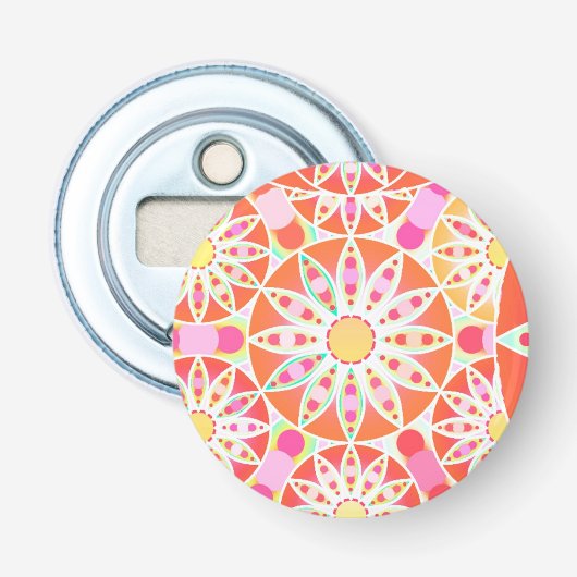 Décapsuleur Mandala motif, corail rouge, rose, or (Devant)