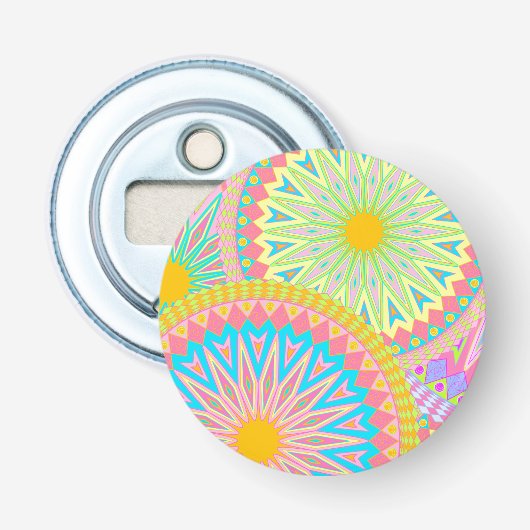 Décapsuleur Mandala superposé rose bleu jaune menthe violet (Devant)