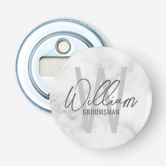 Décapsuleur Marbre blanc Script moderne Groomsmen personnalisé (Devant)