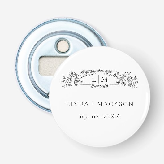 Décapsuleur Mariage à blason botanique monogramme élégant et c (Devant)