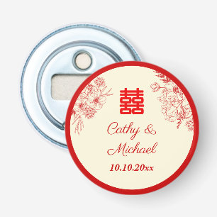 Décapsuleur Mariage chinois rouge beige floral oriental
