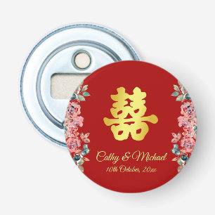 Décapsuleur Mariage chinois rouge double bonheur floral