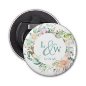 Décapsuleur Mariage de couronne de fleurs de monogramme (Devant)