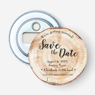 Décapsuleur Mariage de disque rustique coupé en bois Enregistr