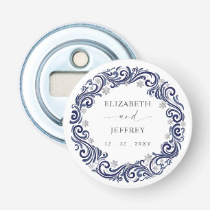 Décapsuleur Mariage d'hiver aux flocons de neige Navy argenté