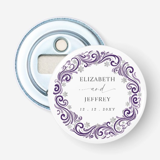 Décapsuleur Mariage d'hiver flocons de neige Violet Argent (Devant)
