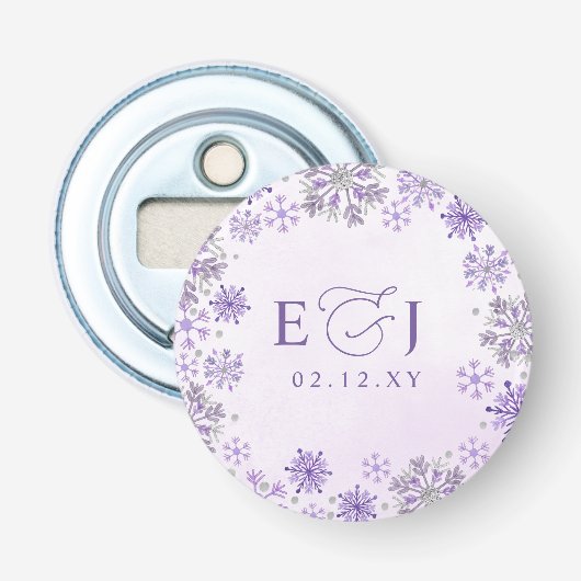 Décapsuleur Mariage d'hiver flocons de neige violet argent Mon (Devant)