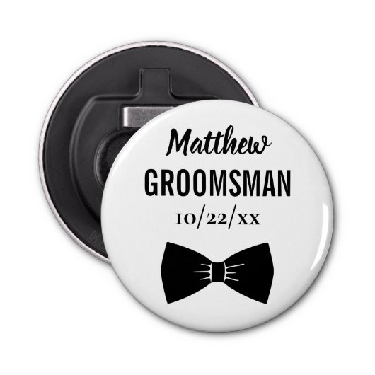 Décapsuleur Mariage Groomsman Bachelor Party Black Bow Cravate (Devant)