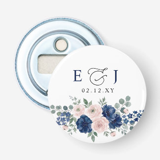 Décapsuleur Mariage Moderne Floral Bleu Marine et Blush