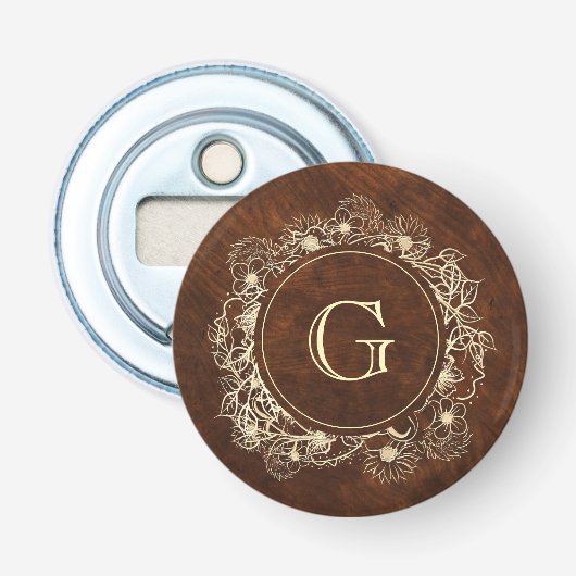 Décapsuleur Mariage Monogramme Or Rustique (Devant)