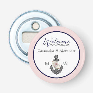Décapsuleur Mariage nautique Floral Ancre Rose Marine Bienvenu