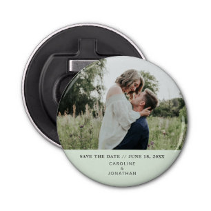 Décapsuleur Mariage Sauvez la date Photo Simple Minimal Green