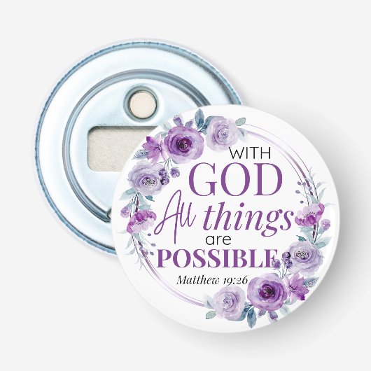 Décapsuleur Matthieu 19:26 Possible avec Dieu Floral Pourpre (Devant)