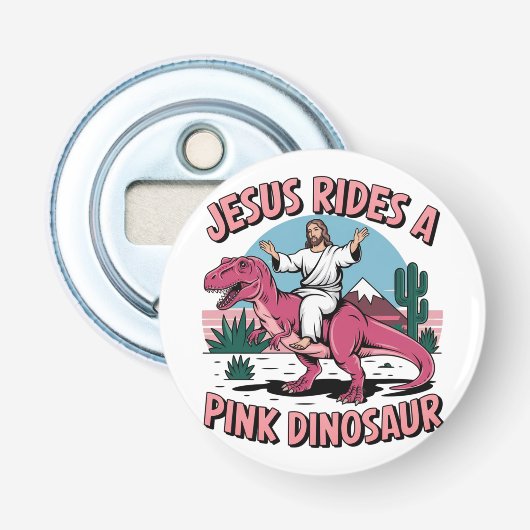 Décapsuleur Mèmes drôles de Jésus, Jésus monte un dinosaure ro (Devant)