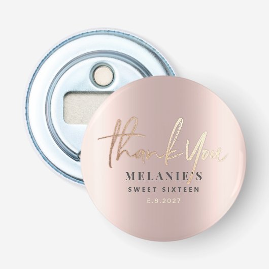 Décapsuleur Merci Personnalisé 16e Rose nuptiale Gold Chic (Devant)