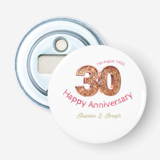 Décapsuleur Métallisé or 30e Joyeux anniversaire ajoutez nom