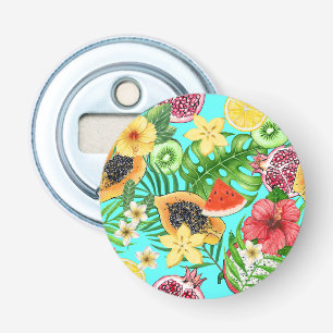 Décapsuleur Mix-fruit tropical, fleurs et feuilles en bleu