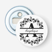 Décapsuleur Modern Black Floral Wreath Split Monogram "A" (Devant)