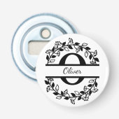 Décapsuleur Modern Black Floral Wreath Split Monogram "O" (Devant)