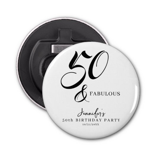 Décapsuleur Modern Elegant Black White Fifty Fabulous Birthday (Devant)