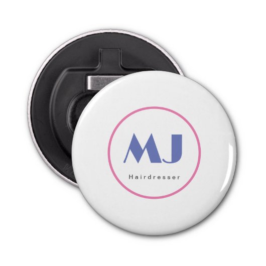 Décapsuleur Moderne et élégant Monogramme Bleu Coiffeur blanc (Devant)